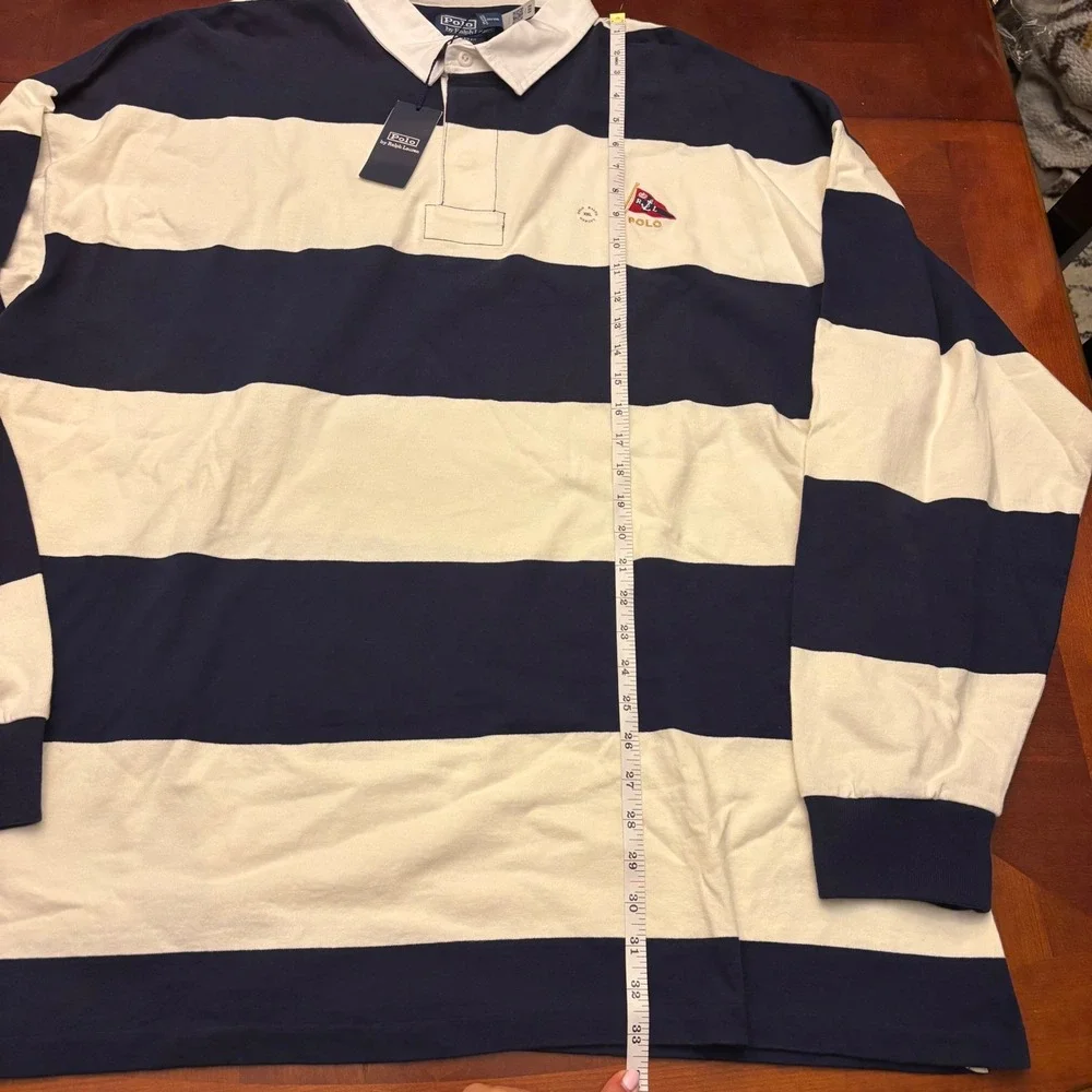 Polo Ralph Lauren M XXL NWT Oversized Fit Stripe Jersey Rugby Shirt Navy/White